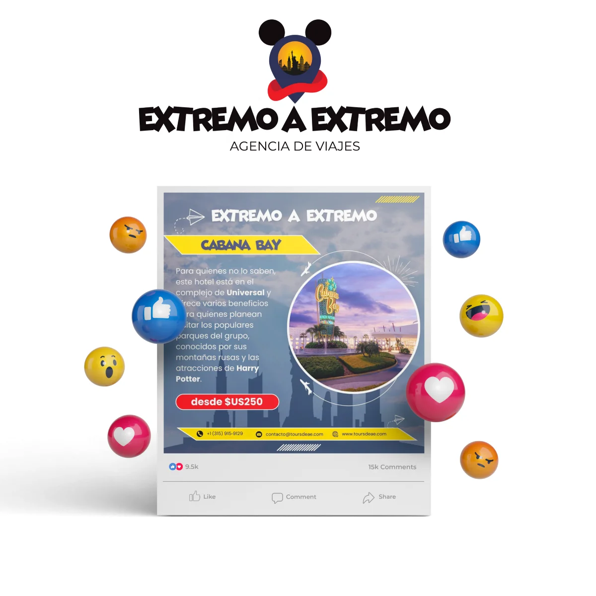 Diseño de Pieza gráfica de instagram para Extremo a Extremo - Agencia de Viajes