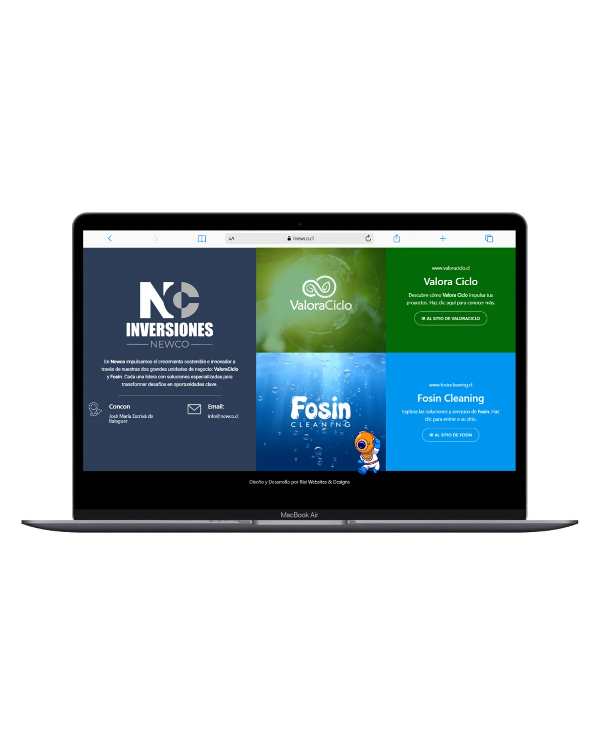 Diseño de página de aterrizaje para Newco Inversiones desarrollado por Risi Websites and Designs