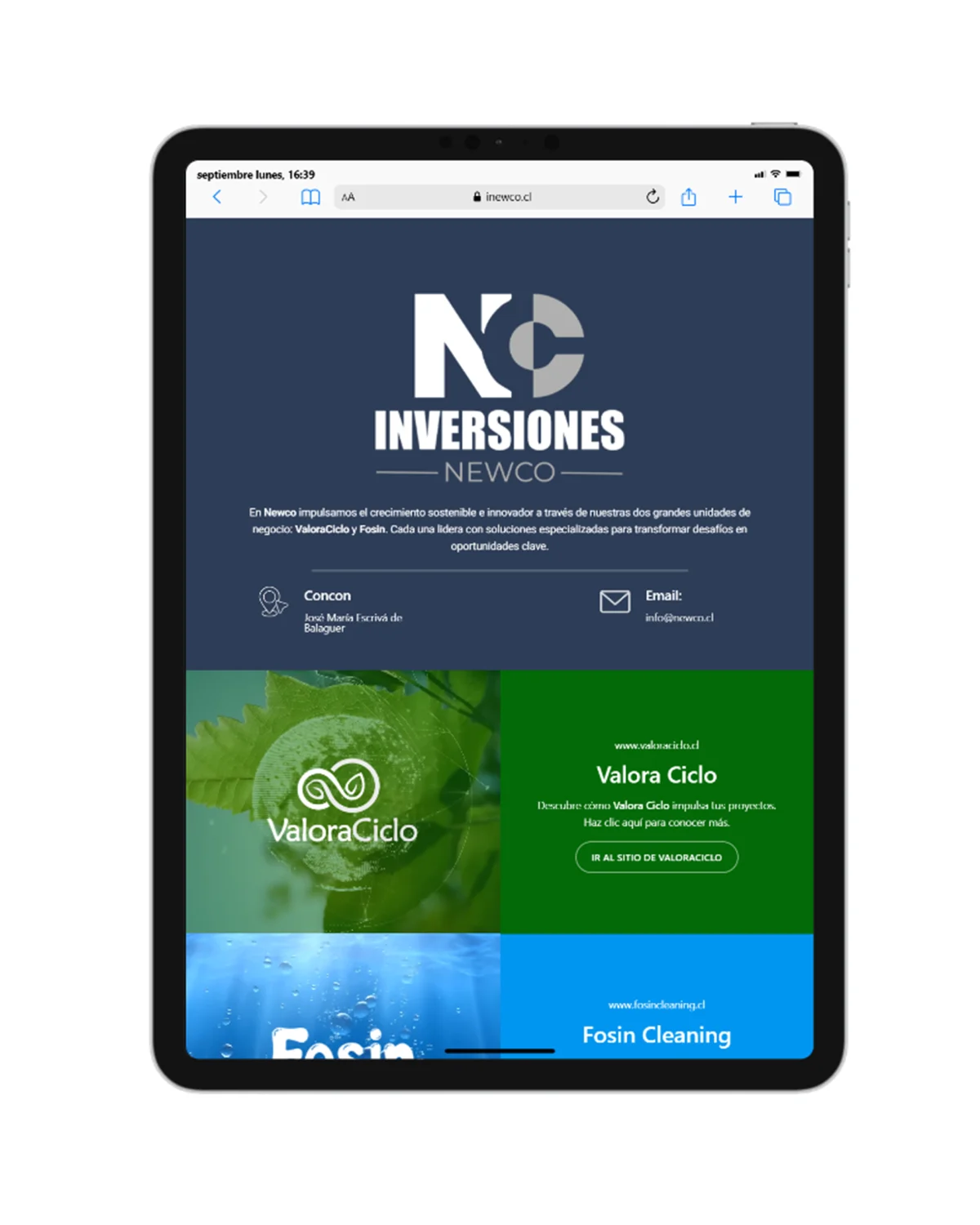 Diseño de página de aterrizaje para Newco Inversiones desarrollado por Risi Websites and Designs