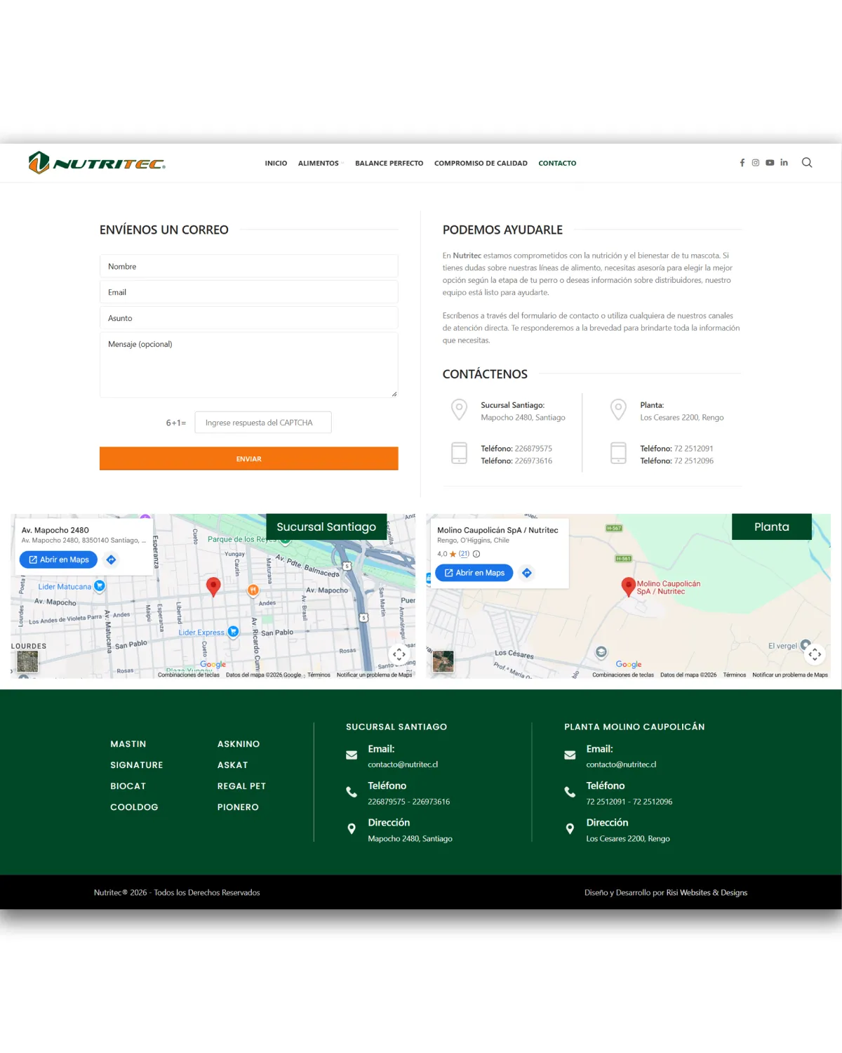 Diseño y Desarrollo de página web para Nutritec
