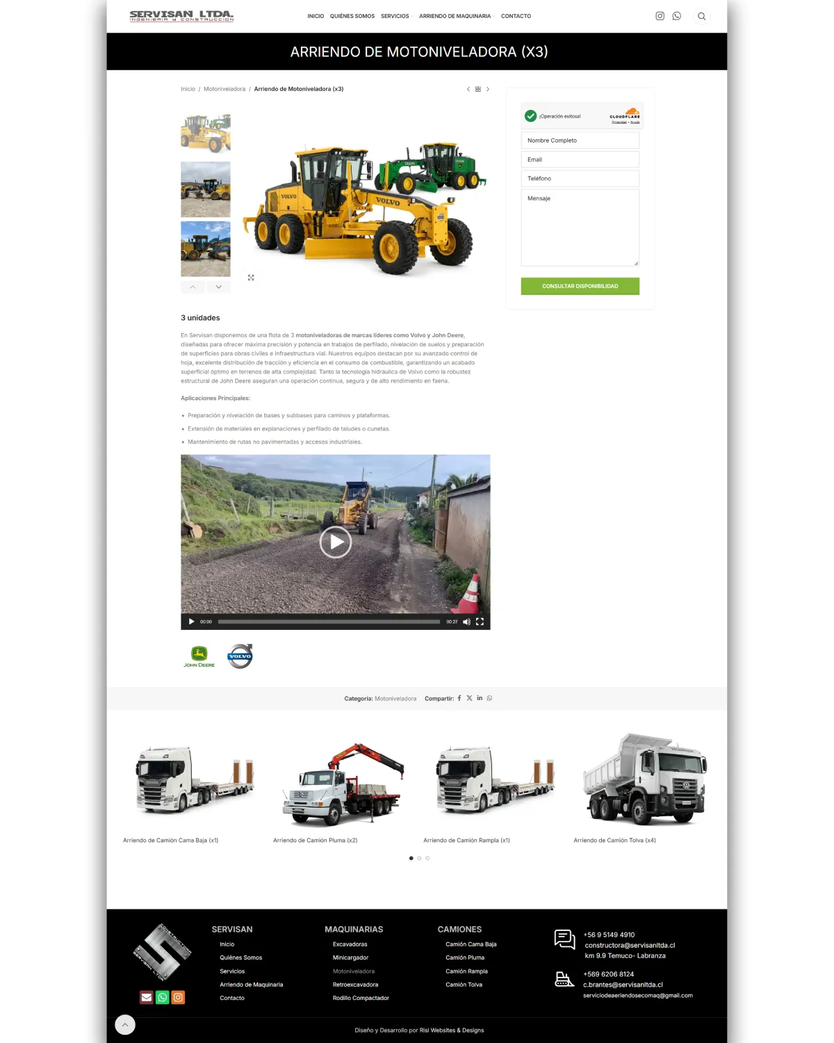 ¡Catálogo de maquinaria pesada al alcance de un clic! 🚜 Diseñamos fichas técnicas específicas para cada equipo (motoniveladoras, excavadoras, camiones tolva y más) con especificaciones claras, videos demostrativos de operación y formularios de consulta de disponibilidad inmediata.