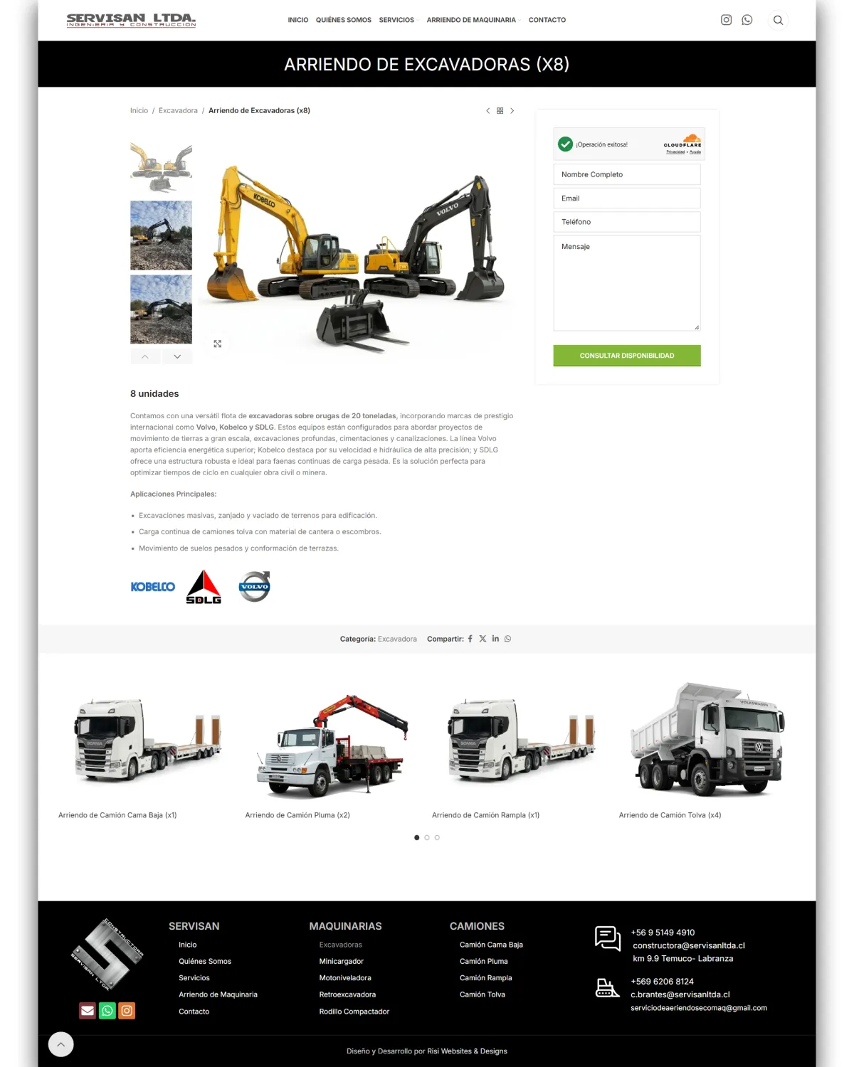 ¡Catálogo de maquinaria pesada al alcance de un clic! 🚜 Diseñamos fichas técnicas específicas para cada equipo (motoniveladoras, excavadoras, camiones tolva y más) con especificaciones claras, videos demostrativos de operación y formularios de consulta de disponibilidad inmediata.