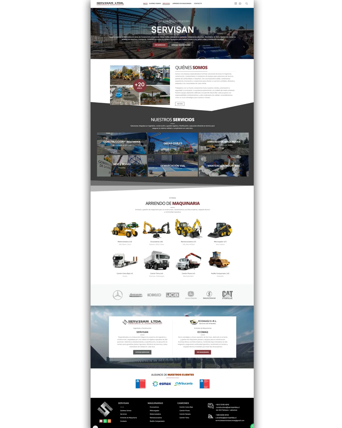 Así se ve la portada (Home) del nuevo sitio web de Servisan Ltda. Un diseño imponente, con una cabecera visual de alto impacto que refleja de inmediato la magnitud de sus obras en construcción, ingeniería y obras civiles en la macrozona sur. ¡Diseño profesional y elegante desde el primer segundo!